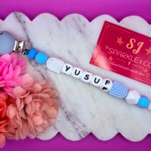 Personalized Beaded Dummy Clips - Blue