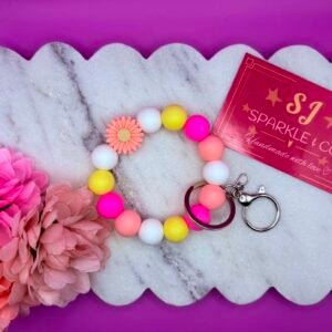 Beaded Wristlet Keyring- Pink