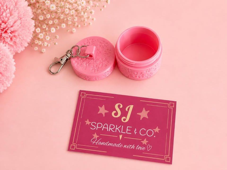 3d printed bag tag keychain jewellery box pink