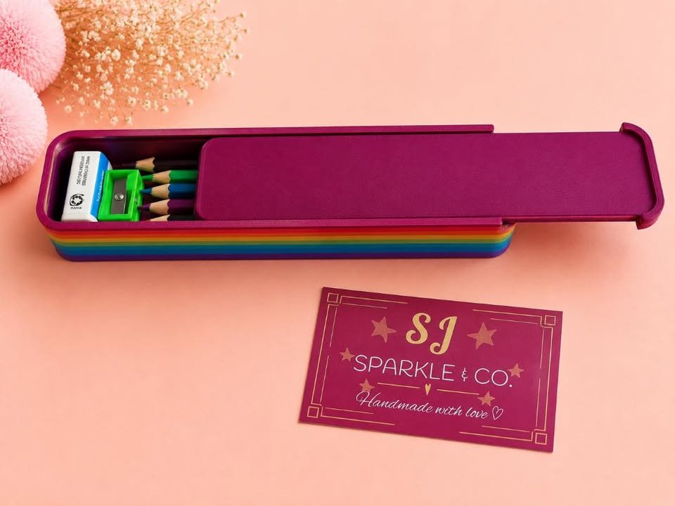 3D printed pencil box dark rainbow