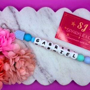 Personalized silicone bead Bag Tag - Blue
