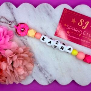Personalized silicone bead Bag Tag - Pink