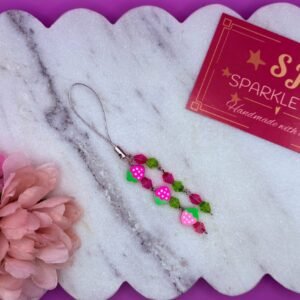 Strawberry pink crystal dangle phone charm