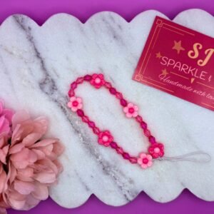 Pink crystal flower phone charm