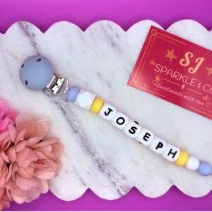 Personalised baby dummy clip