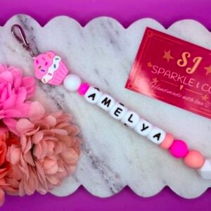 Personalized silicone bead Bag Tag - Pink (alt)