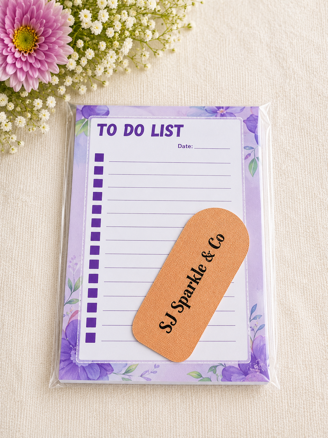 To do list notepad purple flowers