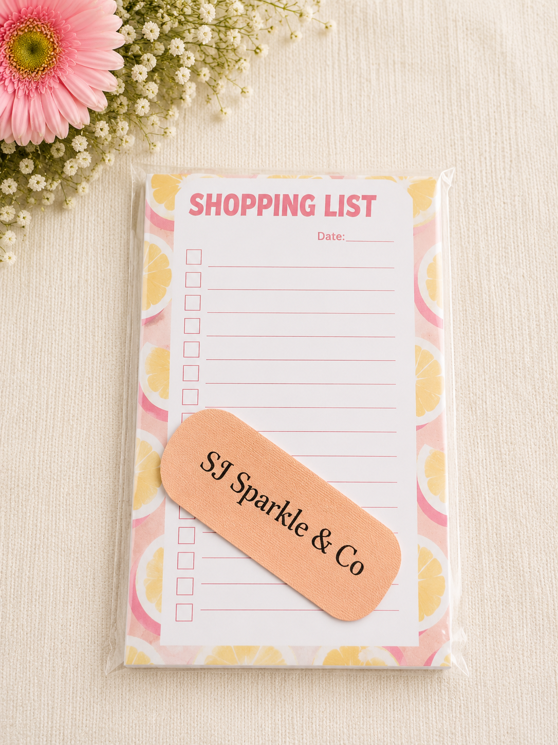 Shopping list notepad pink grapefruit
