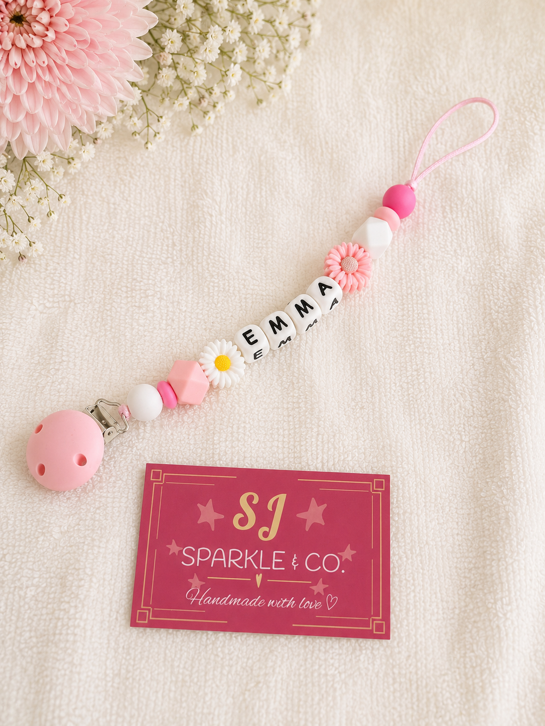 Personalised baby dummy clip