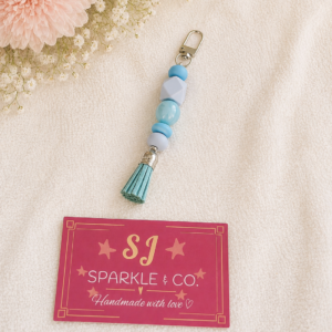 Beaded Bag Tag with Tassel blue