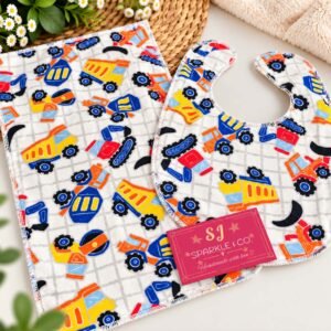 CONSTRUCTION THEME BABY BIB + BURP CLOTH