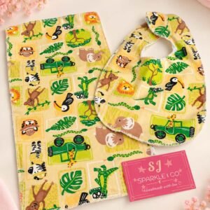 SAFARI BABY BIB + BURP CLOTH SET