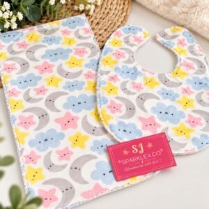 SWEET DREAMS FOR LITTLE ONES BABY BIB + BURP CLOTH SET